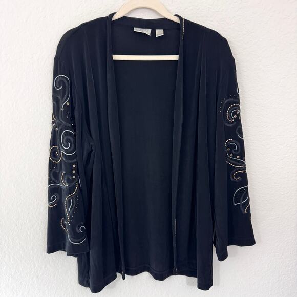 Chico's Travelers Womens Slinky Cardigan Size XL Embroidered Sequin Black - Picture 1 of 6